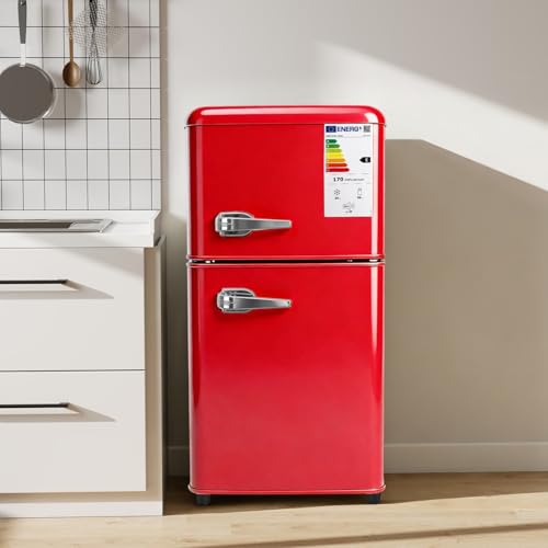 KOMHTOM Réfrigérateur à 2 Porte, Petit Frigo, Réglage de La Température à 7 Niveaux, Classe E, éclairage LED, étagères Réglables, pour Cuisine et...
