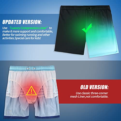Image of Boys Swim Trunks with Boxer Brief Liner Compression Anti Chafe Swimming Shorts Stretchy UPF Quick Dry Swimsuit