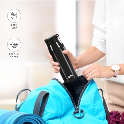 Image of MILTON Handy 650 Stainless Steel Sipper Water Bottle 690 ml, Single Walled, ISI Certified I Leak Proof Lid, Rust Proof I For School, Office, Gym I Black