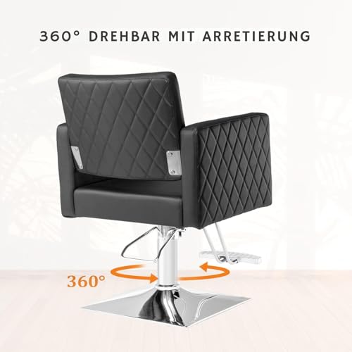 LEADZM Professioneller Friseurstuhl mit 360° Drehung und hydraulischer Pumpe, Barberstuhl Höhenverstellbar, Kapazität 250 kg Frisörstuhl für SPA Schönheit (Schwarz)