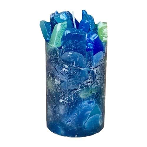 Navy Blue Scented Pillar Candle, Multicolored, Cotton Wicks, Slow Burning, Handmade