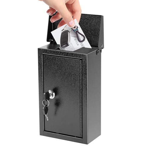 Image of xydled Wall-Mounted Key Drop Box with Key Lock, Metal Mailbox, Black