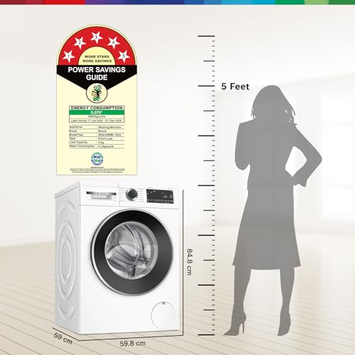 Image of Bosch 9kg 5 Star Anti Stain & AI Active Water+ Fully Automatic Front Load Washing Machine (WGA14200IN, Pretreatment & Steam with Anti Bacteria, In-built Heater, White)