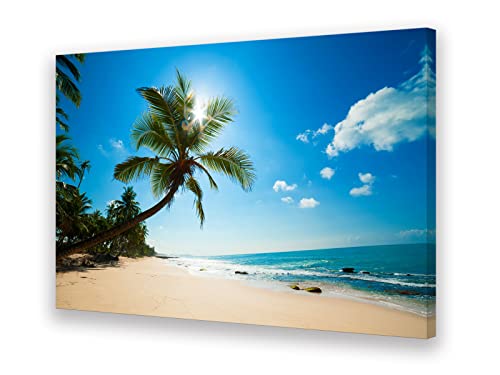 Muolunna X0669 Large Canvas Wall Art Summer Ocean Waves Prints Coconut Trees Beach Seascape Painting Hawaii Sea Nature Pictures Stretched And Framed For Living Room Home Office Wall Decor Artwork #TOP17