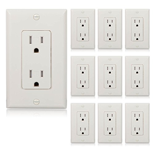 Maxxima Tamper Resistant Almond Duplex Receptacle Standard Decorative Electrical Wall Outlet 15A, Contractor Pack, Wall Plates Included (Pack Of 10) #TOP28