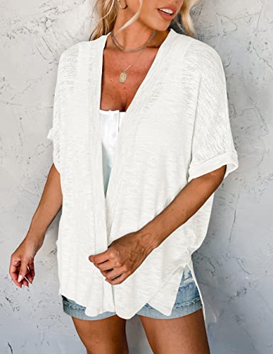 Image of MEROKEETY Women's 2026 Summer Lightweight Kimono Cardigan Short Sleeve Open Front Casual Loose Trendy Beach Cover Ups