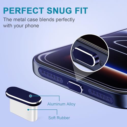 Image of USB C Dust Plug,USB C Port Cover Type C Charging Port Plug Cover Speaker Dust Cover,Accessories for iPhone 17 and 17 Pro (Dark Blue, for iPhone 17 /17 Pro)