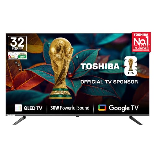 Image of Toshiba 80 cm (32 Inches) HD Ready Smart QLED Google TV | 30W Powerful Speaker | Super Bright Panel | Dolby Audio | HDR 10 | Voice Control | 32E38RP (Black)