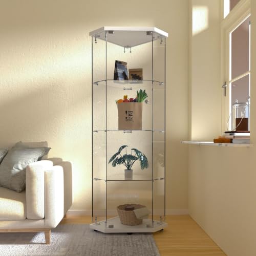 Image of Beauty4U 5 Corner Glass Display Cabinet, 4-Shelf Curio Cabinet, White