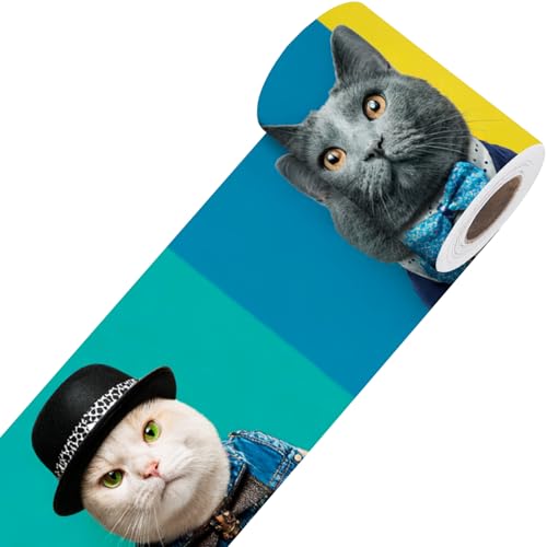 Image of Nuxovilar Stylish Cat Peel Stick Wall Border PVC 3.94x16.4' | Wall Trim, Molding Decal, Peel Stick Border, Adhesive Frame, for Bedroom, Kitchen, Living Room (Stylish Cat)