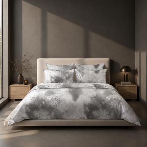 Image of VELOURA Tie-Dye Bedsheet Set, 100% Cotton, King Size 108x108 Inches, 300 Thread Count, with 2 Pillow Covers (Grey)