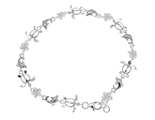 Arthur's Jewelry 925 Sterling silver Hawaiian plumeria flower honu turtle dolphin bracelet 7
