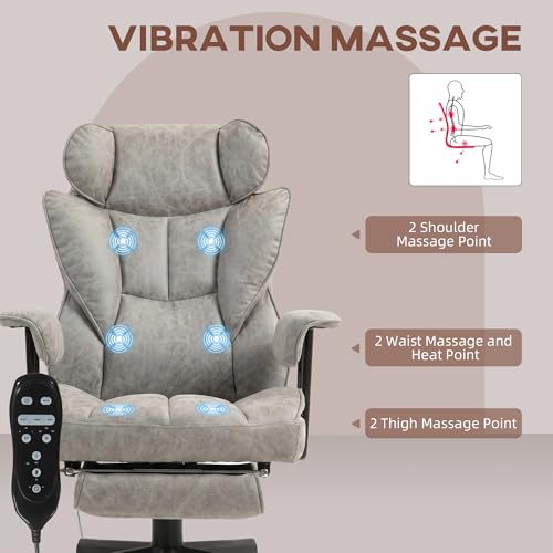 Image of HOMCOM Massage Executive Office Chair with 6 Vibration Points, 400LBS Heated Big and Tall Office Chair with Foot Rest and Lumbar Support, Microfiber Reclining Computer Desk Chair, Gray