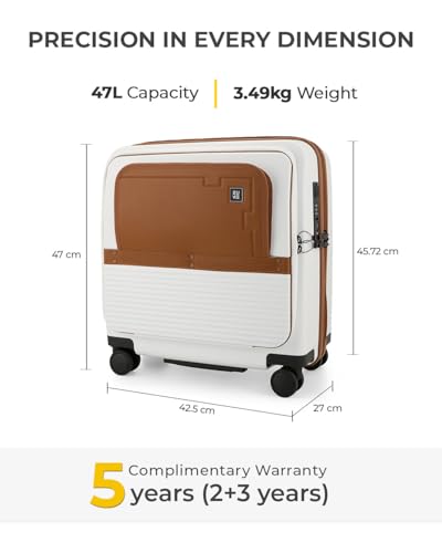 Image of EUME Overnighter Pro 18 inch Cabin & Classic 75cm Check-in Luggage Set, Polycarbonate (PC) Trolley Bags with Laptop Sleeve, 8 Hinomoto Wheels, Mocha White