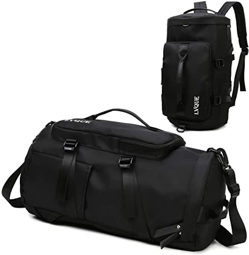 Image of Gym Sports Bag Travel Duffel Tote Lightweight Backpack Carry on Luggage Bags with Shoes Compartment Adjustable Strap Yoga Swimming Waterproof Dance Bag Weekend Black