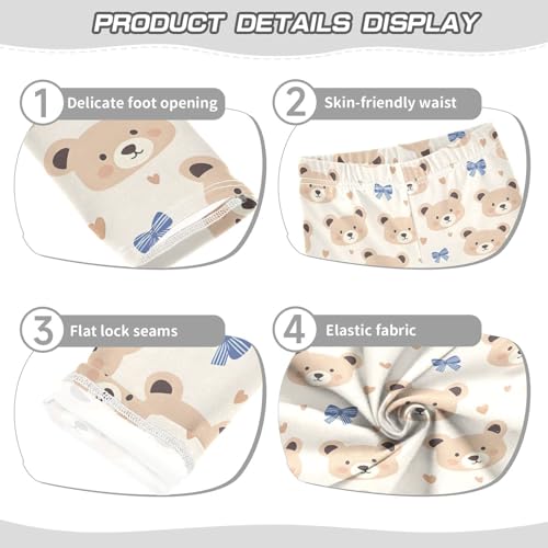 Blue Bow Bear Love Girls Leggings Soft Stretch Workout Yoga Dance Pants for Kids Casual Tights3