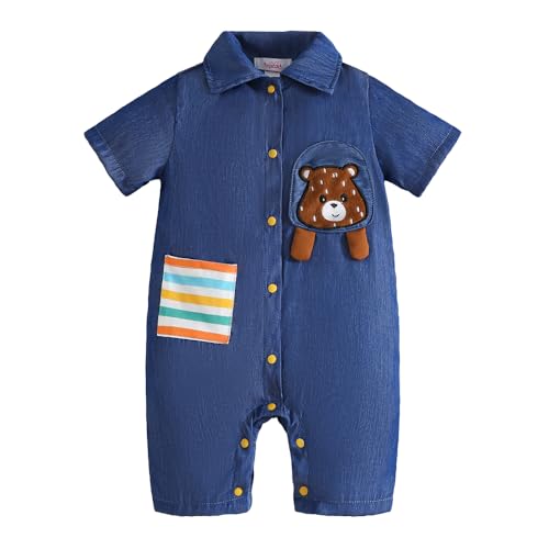 Image of Hopscotch Baby Boys Solid Print Short Sleeves Navy Rompers