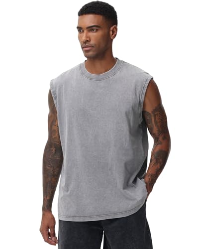 Mens Workout Tank Tops Sleeveless Tee Shirts Men Muscle Shirt Gym Acid Wash T Shirts Running Beach Loose Fit Tee4