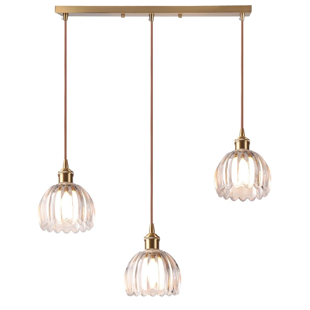 LIGINOK 3 Lights Pendant Lights Vintage Hanging Lamp Glass Industrial E27 Chandelier Ceiling Light for Dining Table,Cafe,Living Room(Clear)