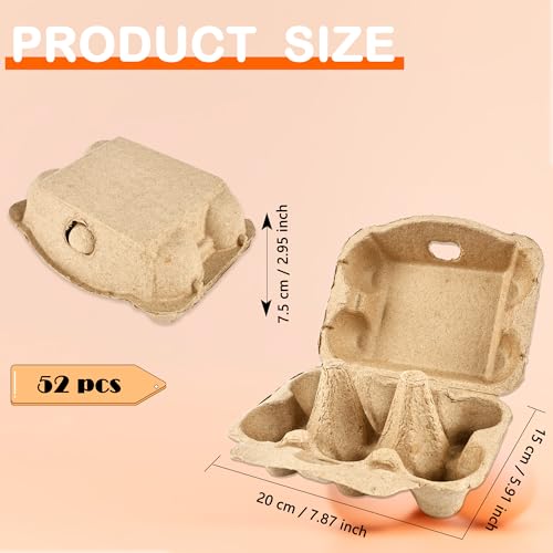 52 Pack Paper Egg Cartons Bulk 6 Count Natural Pulp Egg Containers 3 x 4 Style Square Chicken Cardboard Egg Tray Holder for Family Farm Market Chicken Farm Storing - Image 3