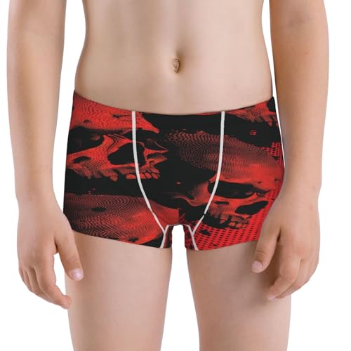 Boys' Cotton Boxer Brief Soft Underwear-Red And Black Abstract Skull