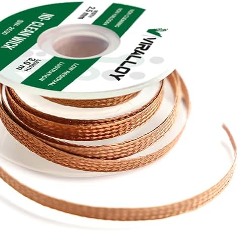 VIRALLOY Solder Wick 2.5mm x 3.0m – No-Clean Rosin Desoldering Wick for Electronics, PCB & Circuit Board Repair | Copper Desoldering Braid for Soldering Kit, Soldering Iron Kit & Fer à Souder
