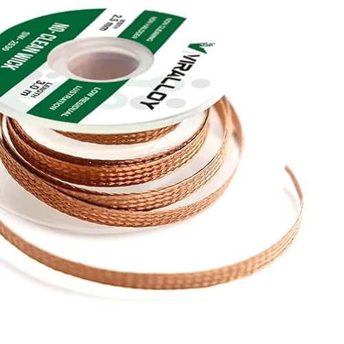 VIRALLOY Solder Wick 2.5mm x 10ft – No-Clean Rosin Desoldering Wick for Electronics, PCB & Circuit Board Repair | Copper Desoldering Braid for Soldering Kit, Soldering Iron Kit & Fer à Souder