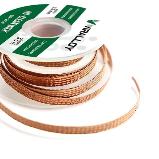 VIRALLOY No Clean Solder Wick Braid 10ft Pure Copper Desoldering Wick Braid Remover Tool with Solder Flux Soldering Tools De Solder Sucker and Repair Electronic Components Width 0.1 inch - Pack of 1