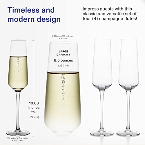 Vintorio Goodglassware Champagne Flutes (Set Of 4) 8.5 Oz – Tall, Long Stem, Crystal Clear, Classic, And Seamless Tower Design - Dishwasher Safe, Quality Sparkling Wine Stemware #TOP3