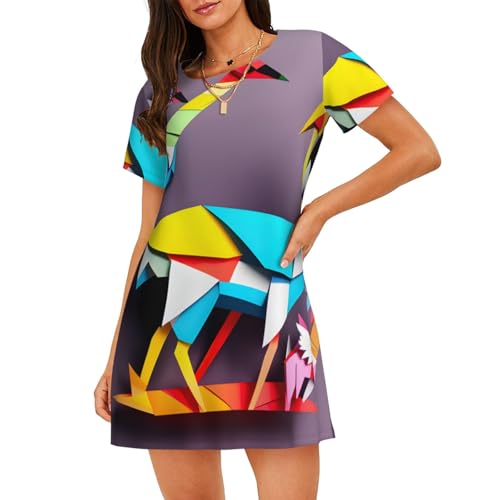 Chemise de nuit respirante et fraîche en maille douce à imprimé origami