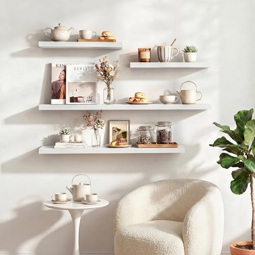 Image of Dreamland 48 Inches Floating Shelves for Wall, 9.3 inch Deep Long Floating Shelves Set of 1, Large Display & Storage Shelf, Wall Shelf for Bathroom Bedroom Living Room Kitchen Office, White