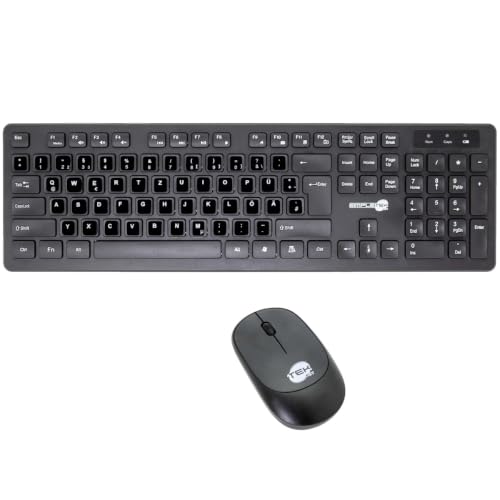 Teclado inalámbrico QWERTZ alemán SIMPLETEK con ratón ergonómico y teclado numérico continuo