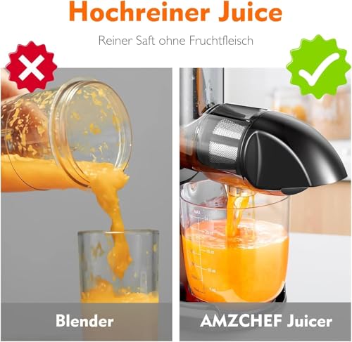 Image of AMZCHEF Juice Extractor - Fruit and Vegetable Juice Extractor - BPA Free Cold Juicer with 2 Cups and Brush - Reverse Chew Function to Prevent Blocks - Bright Orange