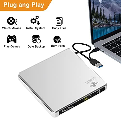 BUNUD External CD DVD Drive LightScribe Burner for Laptop Mac Windows PC — 사진 5