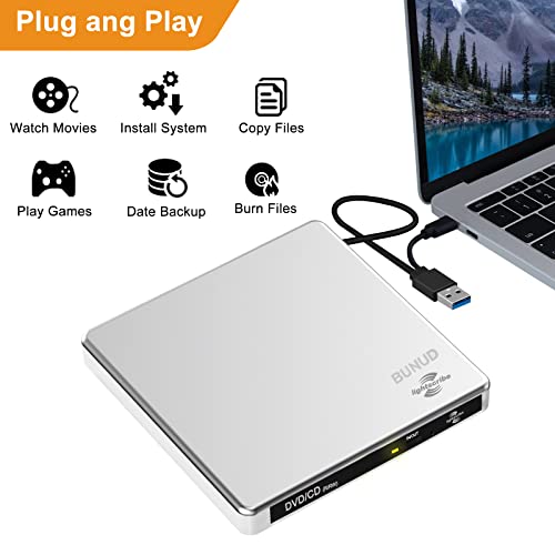 Image of BUNUD External CD DVD Drive LightScribe Burner for Laptop Mac Windows PC