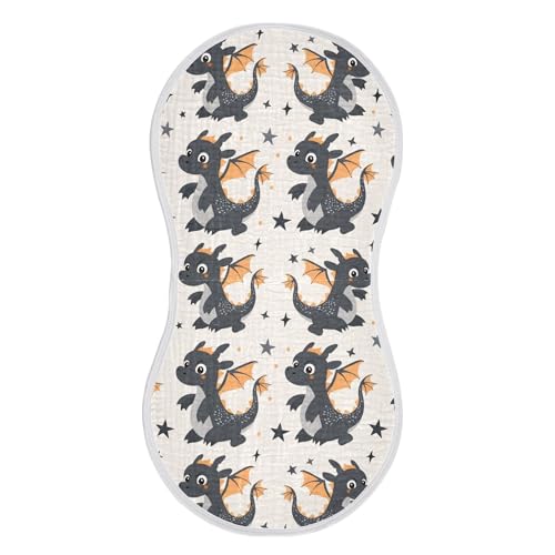 Image of Muslin Baby Burp Cloths, Cartoon Black Dragon and Stars Baby Bibs Rags Comfy Soft Absorbent in for Newborn Boys and Girls 1 Piece 22 x 11 Inch