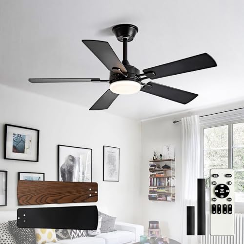 Image of Depuley 42-inch Ceiling Fan with Light: Black Ceiling Fan for Living Room Indoor Outdoor - Modern Ceiling Fan with Remote Control 3CCT Dimmable Noiseless 5 Reversible Walnut Blades 6 Speeds Timer