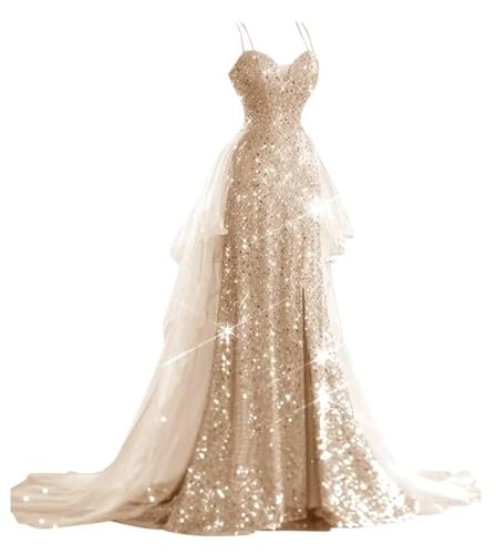 YUAOHUANG Sparkly Sequin Wedding Dress for Women 2025 Spaghetti Straps Tulle Ball Gown Formal Sequin Pageant Dresses