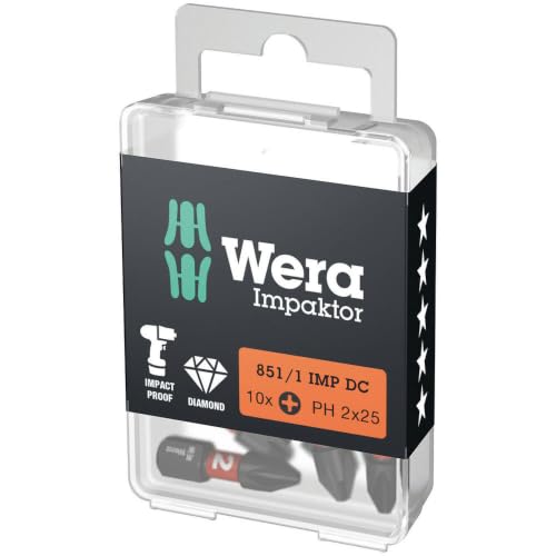 Image of Wera 851/1 PH Impaktor Phillips Screwdriver Bits PH2 25mm Pack of 10