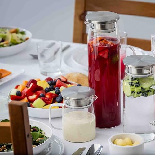 TableCraft 12900 Glass Pitcher with Stainless Steel Dispensing Lid, 17 oz Clear Borosilicate Beverage Pitcher with Handle, Compact Commercial Pitcher for Tabletop Beverage Dispensing by Tablecraft - Used condition - Image 7