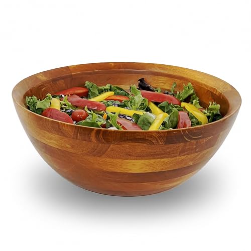 Woodard & Charles Large Wooden Serving Bowl for Salads, Fruits, Popcorn, and More, 10” Diameter x 4.5“ Height