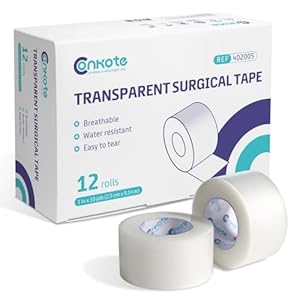 Conkote Transparent Medical Tape 1″ x 10 Yards, First Aid Adhesive Clear Surgical Bandage Tape for Wound Care, 12 Rolls