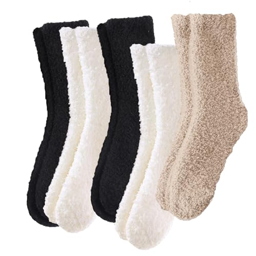 VoJoPi Fuzzy Socks for Women, Size 5-10, 5 Pairs Warm Fluffy Winter Bed Socks Cozy Sleeping Socks, Gifts Christmas Socks