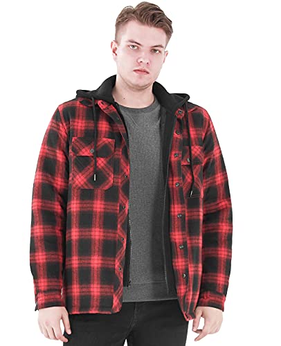 Image of Mens Flannel Jacket with Hood Thicken Quilted Lined Flannel Shirt Jackets for Men