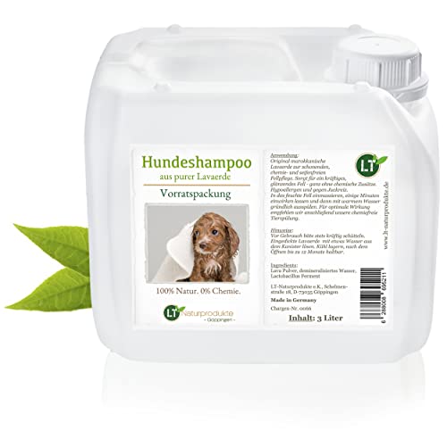 LT-Naturprodukte Shampoing pour chien - Bio - 3 litres - Pour éleveurs, toiletteurs de chiens, professionnels - Anti-démangeaisons - Hypoallergénique - Avec terre de lave marocaine originale Cover