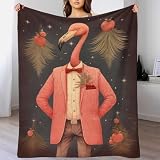 TBDUEPS Manta de Franela Suave y esponjosa con Estampado de Flamenco navideño en 3D, versátil, cálida, Tipo Poncho, Chal, Capa para Cama y sofá, 127 x 152 cm.