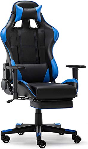 FEOPW IntimaTe WM Heart Computer Chair,Racing Chair,PU Gaming Chair with HeadrestLumbar Cushion, Swivel High Back Desk Chair with Padded Footrest Blue (Color : Blue)