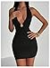 Milumia Women's Metal Ring Deep V Neck Halter Mini Dress Sexy Blackless Bodycon Party Club Short Dresses Black Large