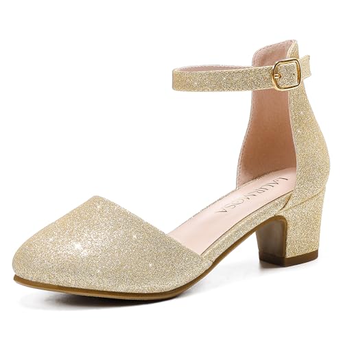 Image of LAURMOSA Girls Dress Shoes Closed Toe Pumps High Heels for Little Big Kid
