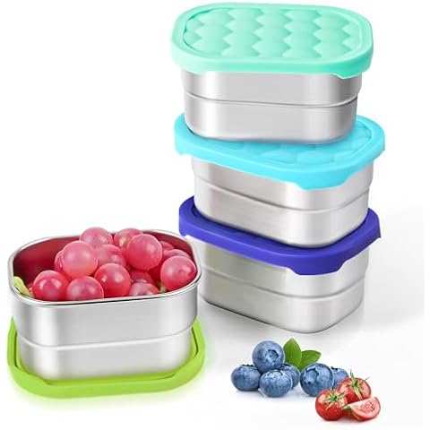 Tanjiae 4Pack 8oz Stainless Steel Kids Snack Containers Cover